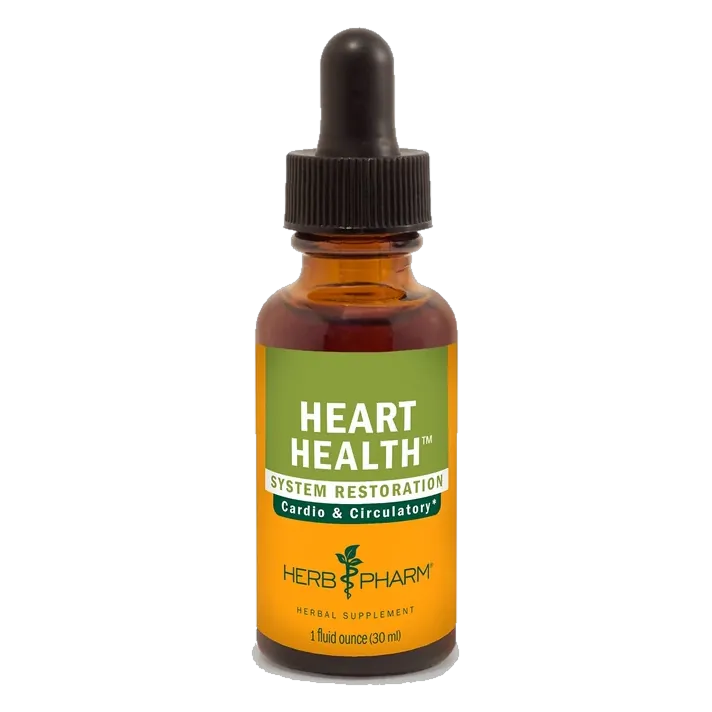 The one-ounce amber bottle of Herb Pharm Heart Health liquid herbal extract, as photographed by the maker